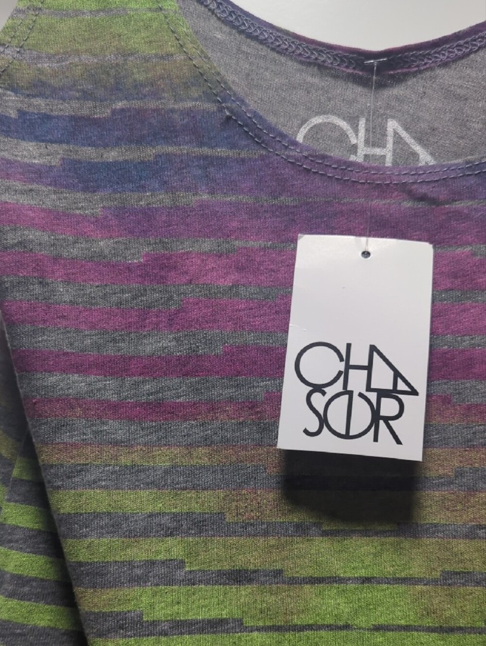 Chaser Striped Scoop Neck Tank Top - Green, Purple, Pink - Picture 7 of 7